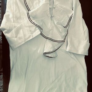 CAbi White Button Front Blouse with Contrast Trim size Medium